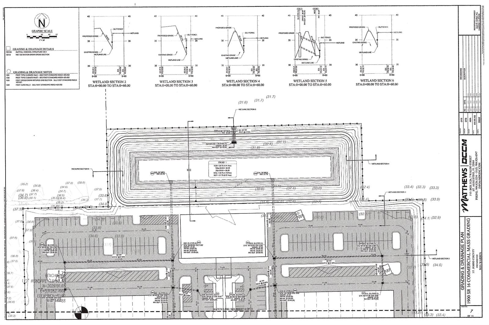 An aerial view shows a commercial lot with a building and parking bordered by trees — 1900 State Road 16, FL 32084, FL