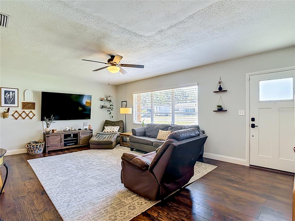 A living room features a television, a sofa, a recliner, and a large area rug — 135 CONNIE AVENUE, TAMPA, FL