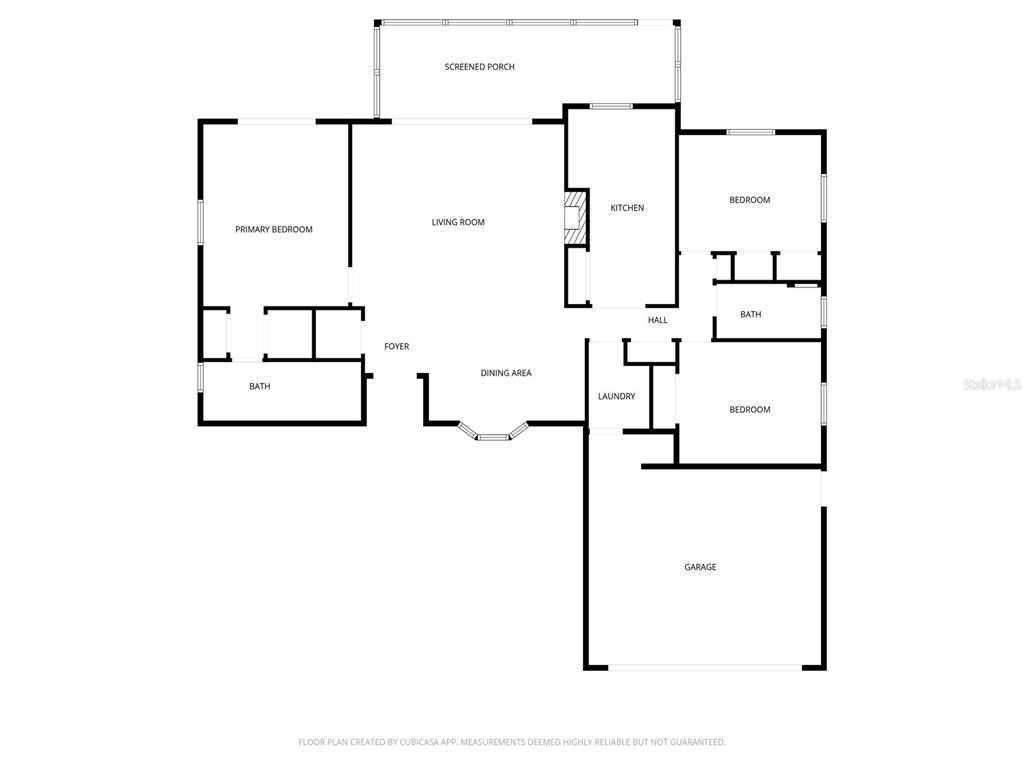 This is a floor plan of a single-story house with a garage and screened porch — 813 SUGAR HOUSE DRIVE, PORT ORANGE, FL