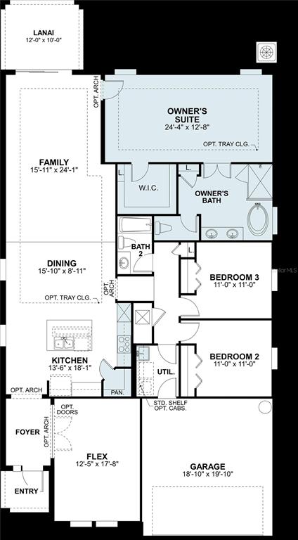 This is a floor plan for a single-story home featuring three bedrooms, a garage, and lanai — 5678 JEFFRIES WAY, WESLEY CHAPEL, FL