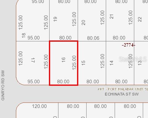 This is a plat map showing the dimensions and location of lot 16 — 1093 ECHINATA STREET SW, PALM BAY, FL