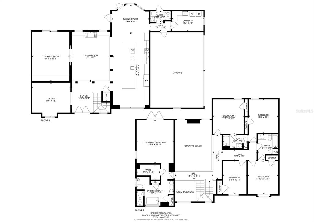 This is a two-story residential floor plan showing the layout of rooms and living areas — 15246 ANGUILLA ISLE AVENUE, TAMPA, FL