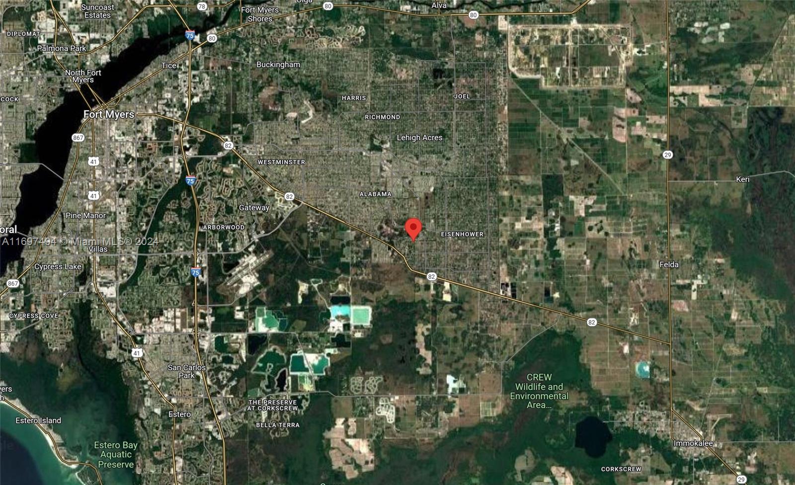 This is a map showing the location of a property in the Lehigh Acres area — 439 Broadmoor St, Lehigh Acres FL 33974, LEHIGH ACRES, FL