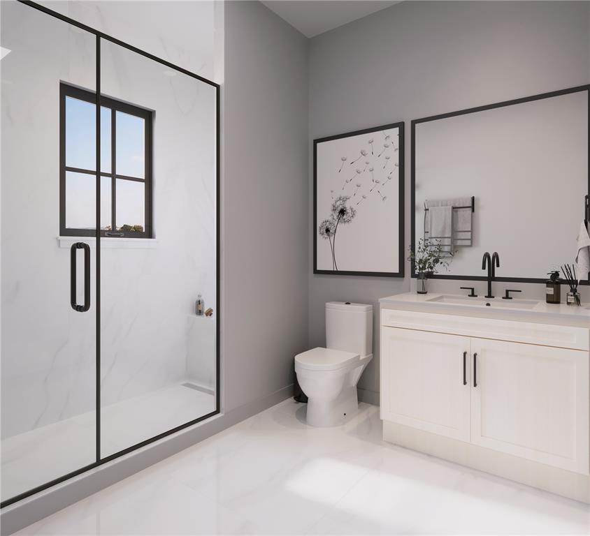 This is a rendering of a modern bathroom with a glass shower, vanity, and toilet — 650 MEDORA WAY, WINTER GARDEN, FL
