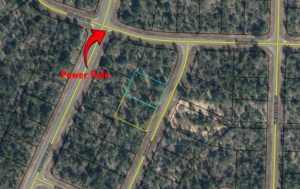 This is an aerial map showing a vacant lot highlighted in blue near road intersections — Lot 3 Unit 11 Blk 752 KAPOK AVENUE, CHIPLEY, FL
