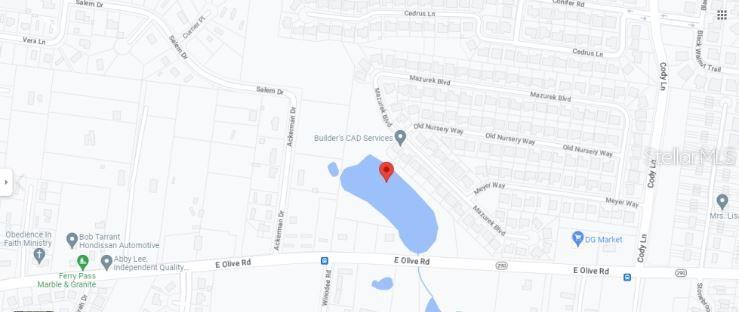 This is a map showing a residential area with a lake and nearby streets — 720 E OLIVE ROAD, PENSACOLA, FL