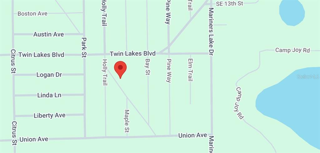 This is a map showing the location of a property near Twin Lakes Boulevard — XX MAPLE ST., INTERLACHEN, FL
