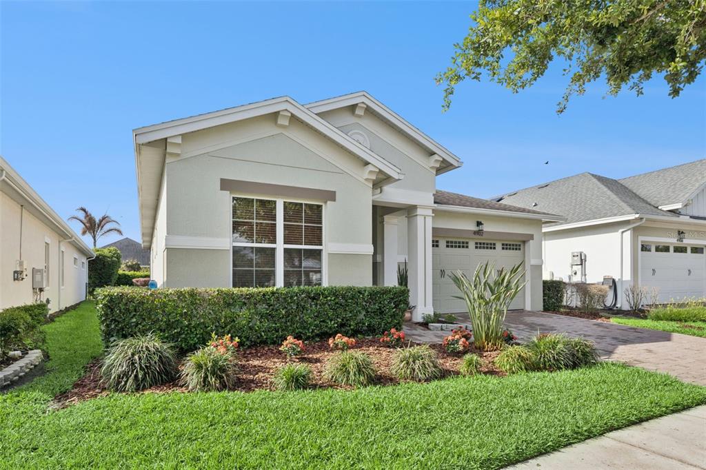 A light green single-story house with a paved driveway, a garage, and a landscaped yard — 4902 W FOUNTAINWOOD DRIVE, ST CLOUD, FL