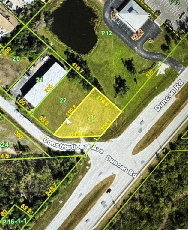 This is an aerial map showing property lot lines and dimensions for a parcel of land — 5400 CONSTITUTIONAL AVENUE, PUNTA GORDA, FL