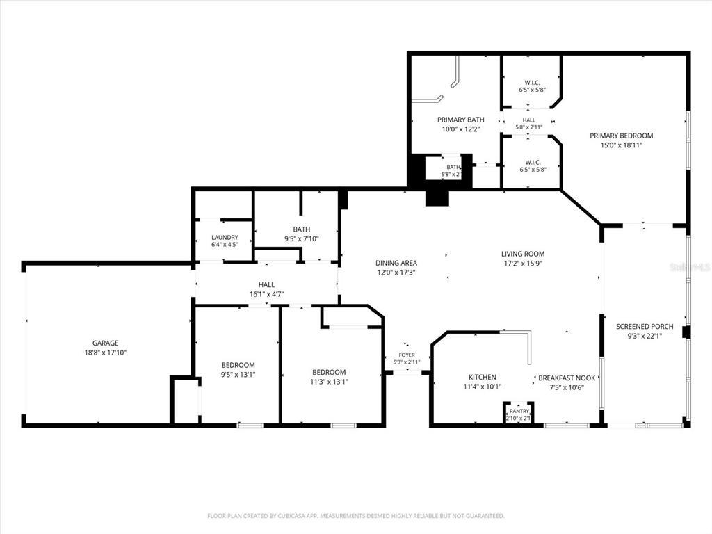 This is a floor plan of a single-story home featuring three bedrooms and a garage — 20080 RAGAZZA CIRCLE UNIT 102, VENICE, FL