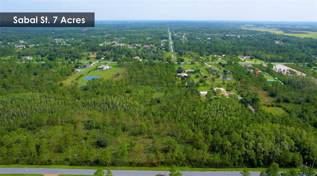 An aerial view shows a large, wooded plot of land surrounded by rural residential properties — Lot 470 SABAL STREET, ORLANDO, FL