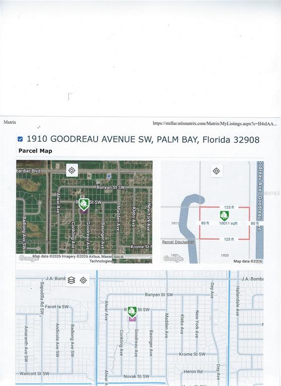 This is a parcel map showing the location and dimensions of a vacant lot — 1910 GOODREAU AVENUE SW, PALM BAY, FL