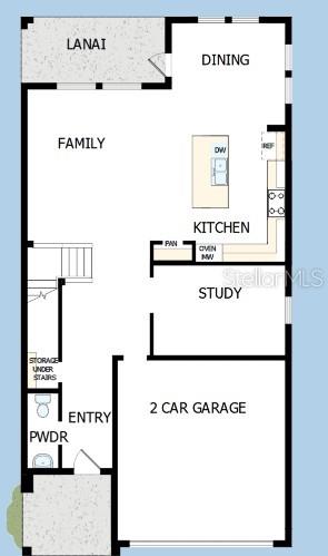 This is a floor plan of the first level of a home with a garage — 3387 YELLOW CASSIA DRIVE, WESLEY CHAPEL, FL