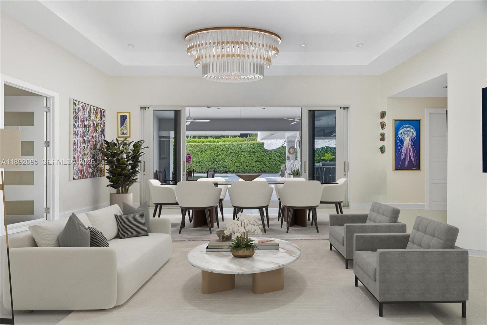 Great room virtually staged as Living and dining room — 5800 SW 99th Ter, Pinecrest FL 33156, PINECREST, FL