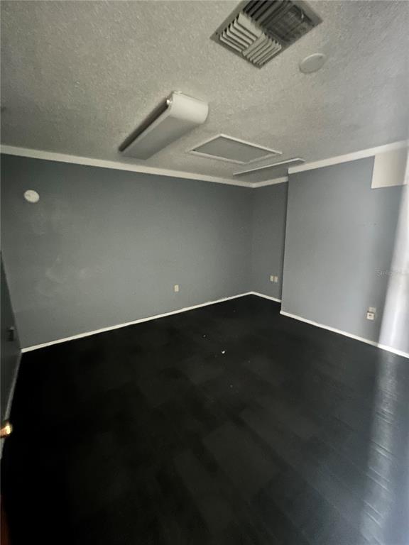 An empty room features dark flooring, gray walls, and a fluorescent ceiling light fixture — 7218 CONGRESS ST., NEW PORT RICHEY, FL