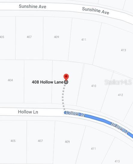 This is a map showing the location of a property on a residential street — 408 HOLLOW LANE, LAKE PLACID, FL