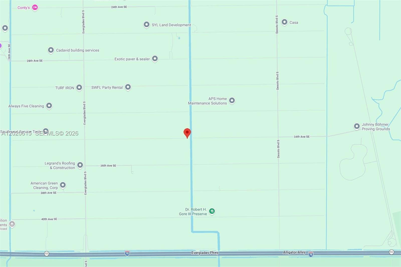 This is a map showing roads and businesses in a rural area near a preserve — 3811 SE 34 Ave, Naples FL 34117, NAPLES, FL