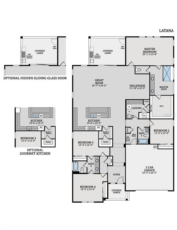 This floor plan shows a four-bedroom house with a kitchen, great room, and two-car garage — 2960 GARDEN TRAIL BEND STREET, ST CLOUD, FL