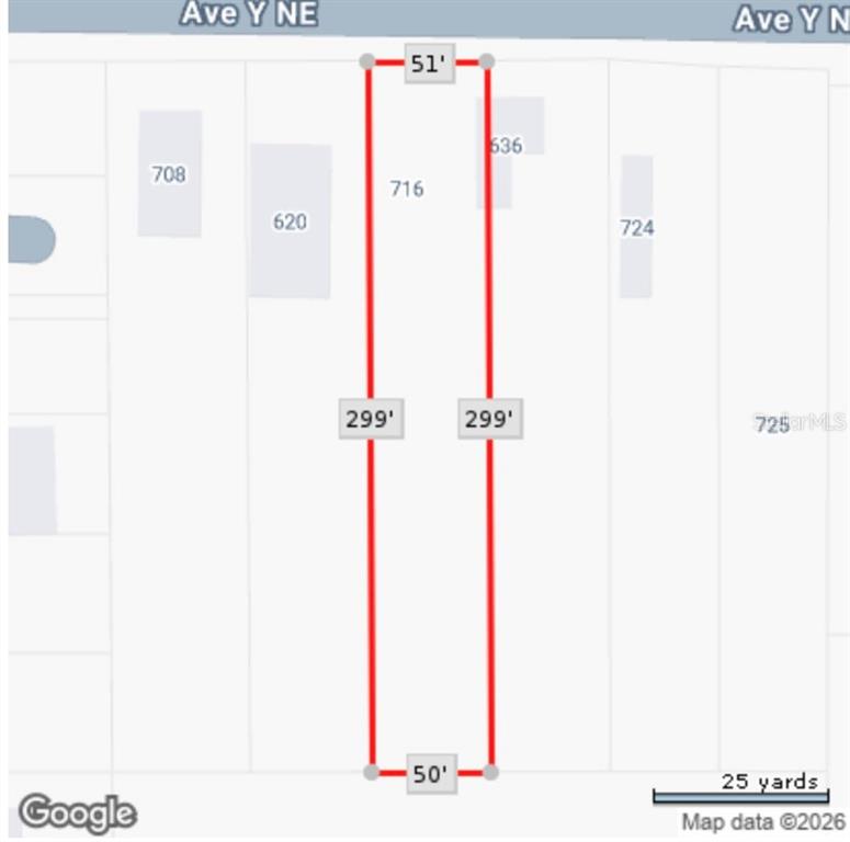 This is a map showing the rectangular property boundaries and dimensions of a land parcel — 716 AVENUE Y NE, WINTER HAVEN, FL
