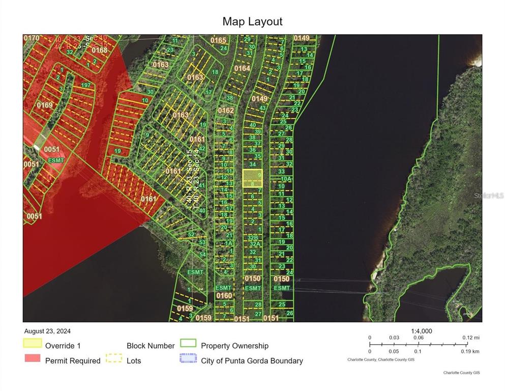 This map shows property lot boundaries and zoning designations in a Charlotte County residential area — 2049 SORRENTO DRIVE, PUNTA GORDA, FL
