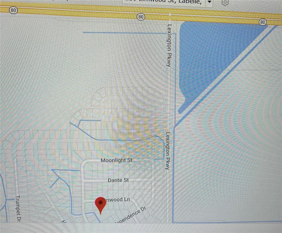 This is a map showing the location of a property near Lexington Parkway and Highway 80 — 216 ELMWOOD STREET, LABELLE, FL