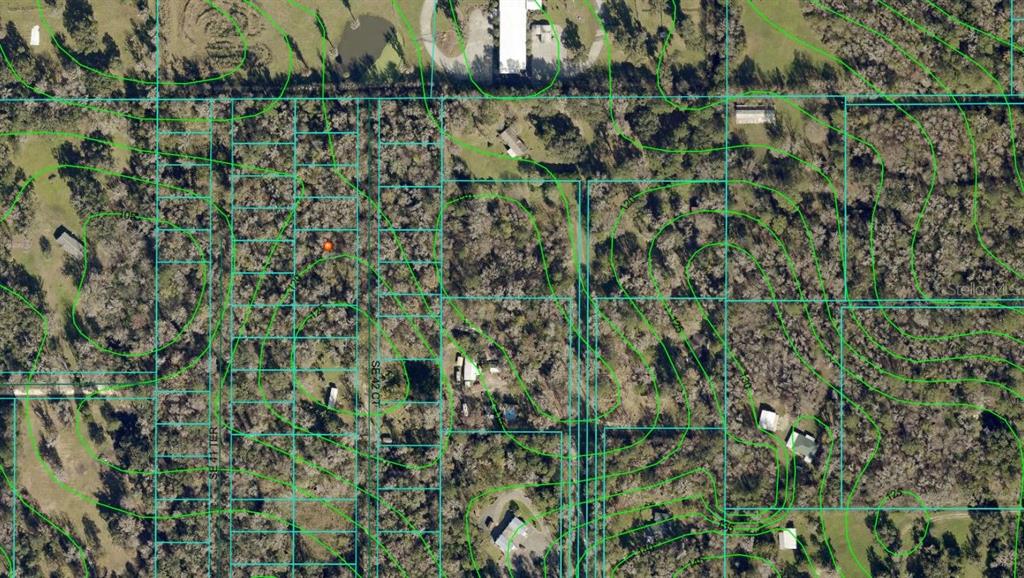 This is an aerial map showing property lines and topographic contour lines over wooded land — 00 SE 42ND COURT, BELLEVIEW, FL