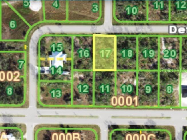 This is a map showing a highlighted rectangular plot of land labeled number 17 — 29181 DEFIANCE AVENUE, PUNTA GORDA, FL