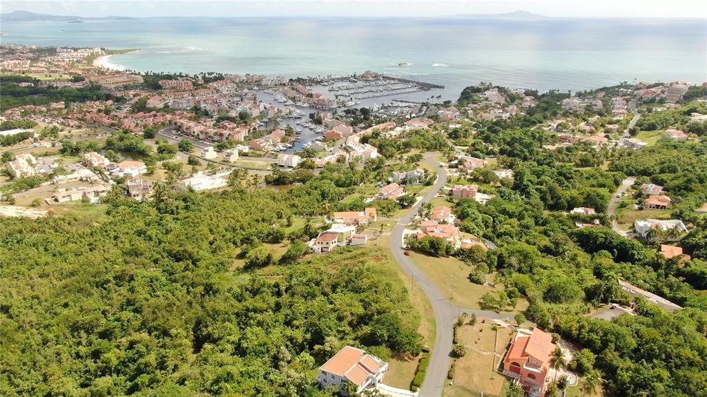 An aerial view shows a coastal residential neighborhood with a marina and surrounding tropical forest — PORT ROAD ROAD UNIT 17, HUMACAO, PR