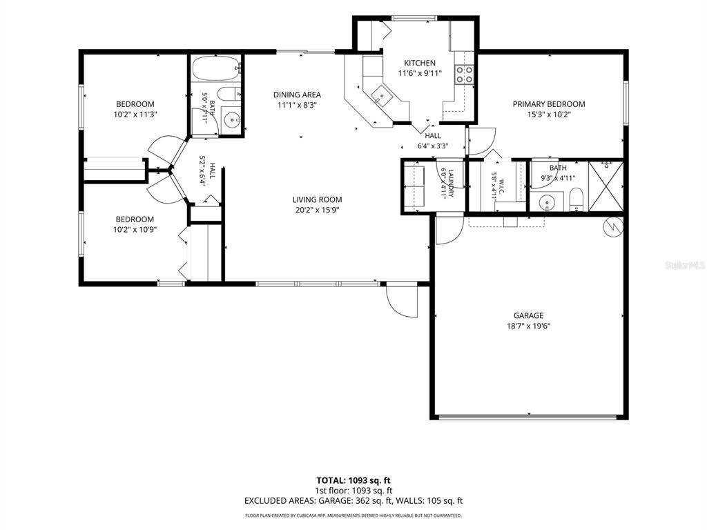 This is a floor plan of a three-bedroom, two-bathroom house with an attached garage — 8457 BRISTOL AVENUE, NORTH PORT, FL