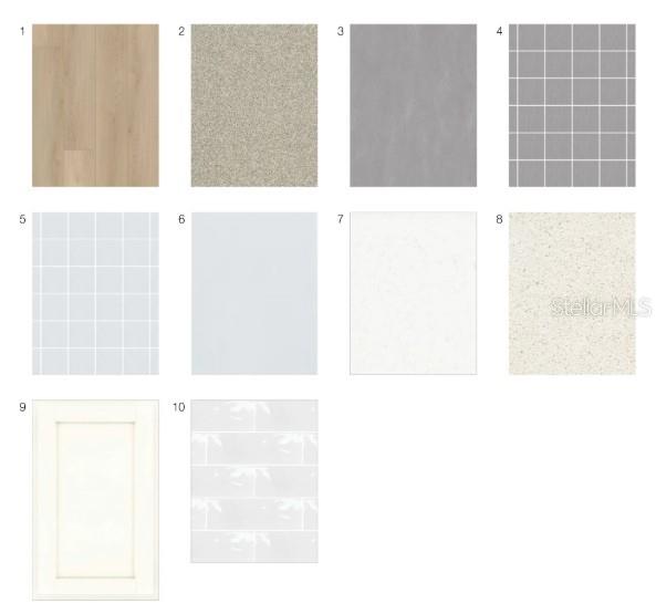 This image shows a grid of ten interior design material samples for home finishes — 5770 BINNACLE LANE, COCOA, FL