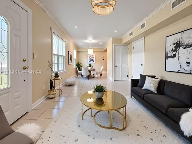 A living room with a dark sofa, gold coffee table, and dining area beyond — 2701 SW 29th Ave, Miami FL 33133, MIAMI, FL