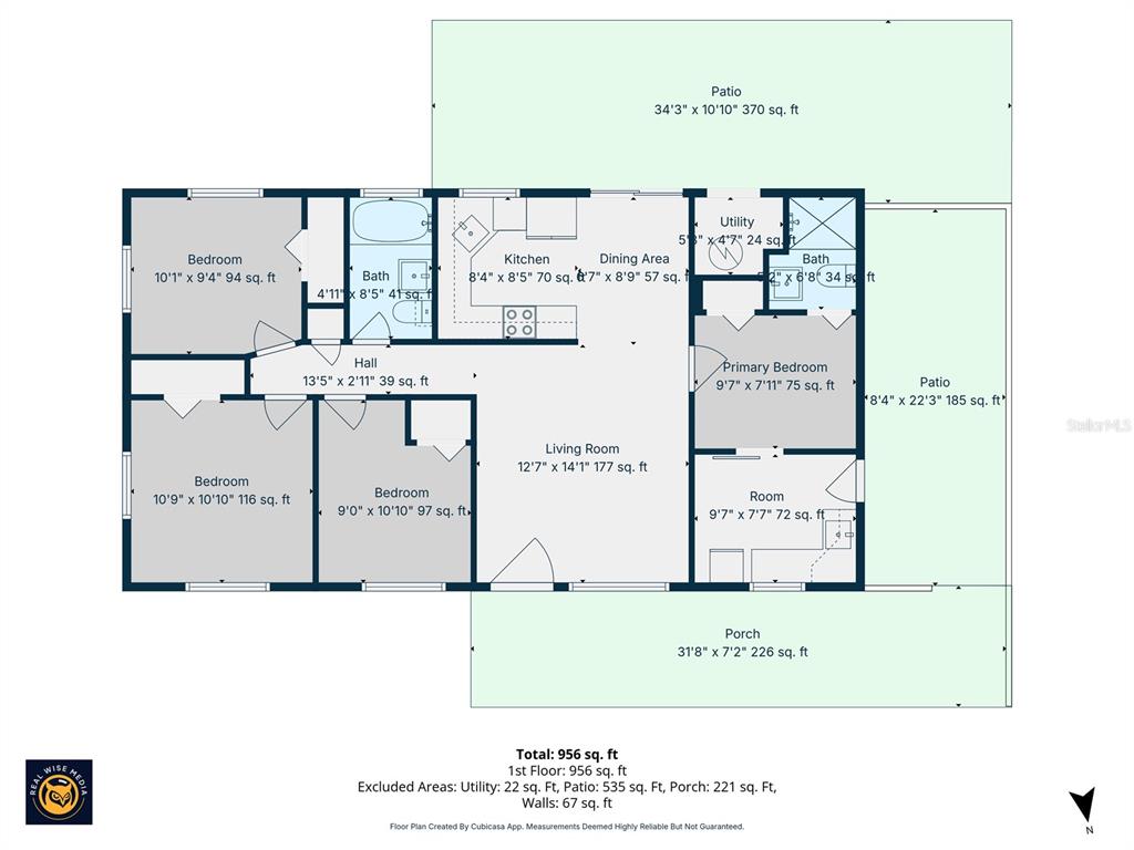 This is a floor plan of a house with four bedrooms, two bathrooms, and two patios — 8996 SOUTHERN COMFORT DRIVE, LARGO, FL