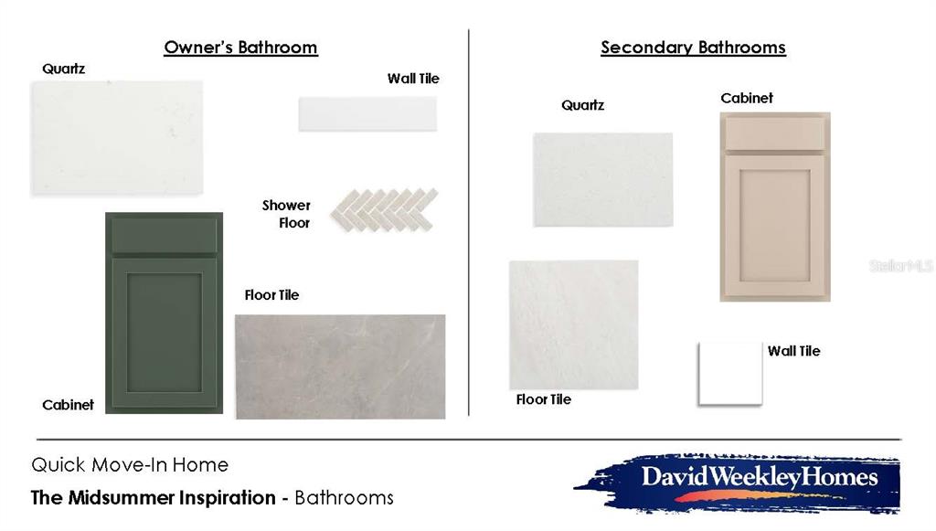 This is a digital rendering of interior design material samples for a home — 5617 COOPERS HAWK CT, ST CLOUD, FL