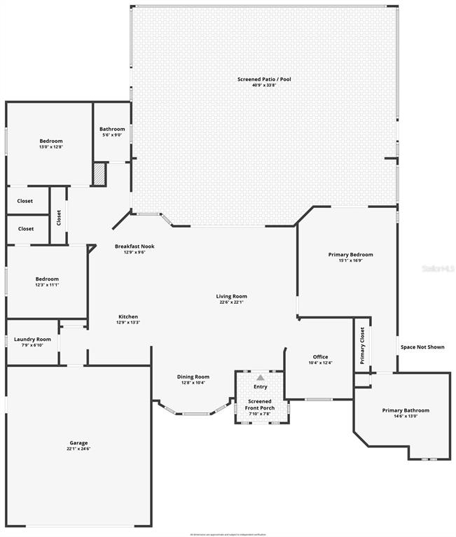This is a floor plan of a house featuring a garage, pool, and multiple bedrooms — 5701 W CHIVE LOOP, HOMOSASSA, FL