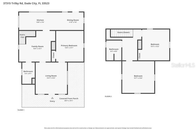 This floor plan shows the layout of a two-story house with multiple rooms and stairs — 37315 TRILBY ROAD, DADE CITY, FL