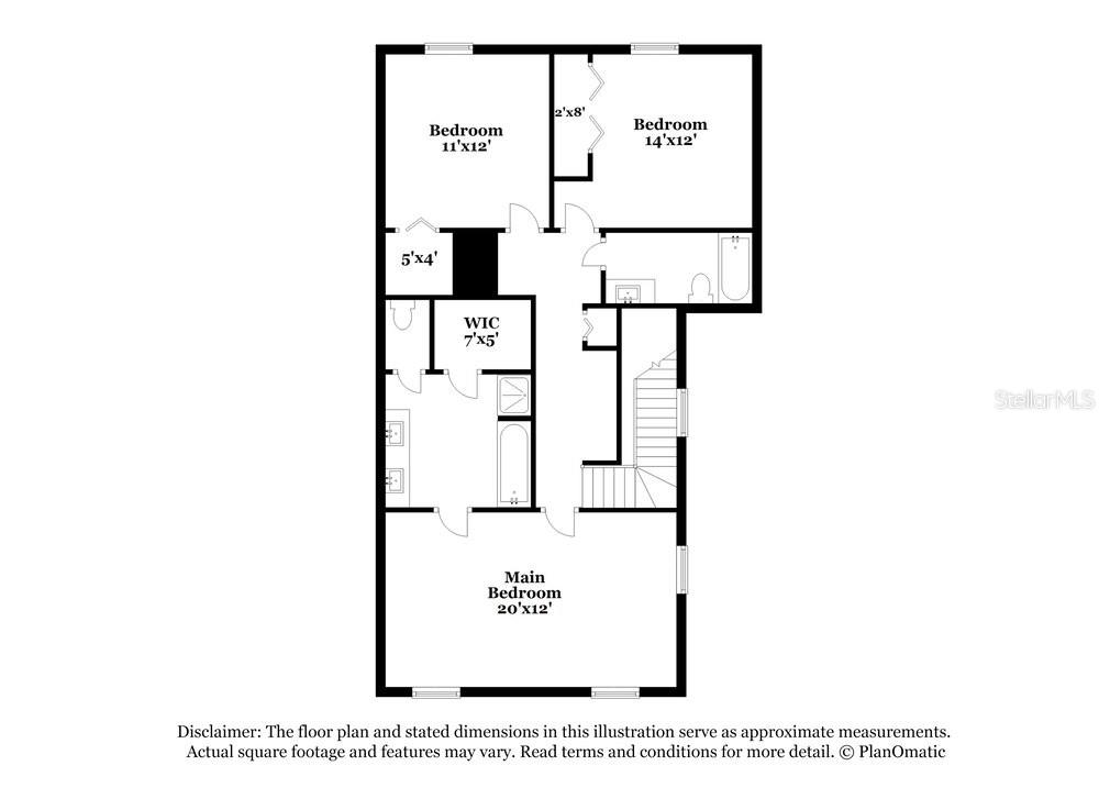 This is a floor plan of a residential second floor featuring three bedrooms and two bathrooms — 17512 RADIANT SHINE WAY, LUTZ, FL
