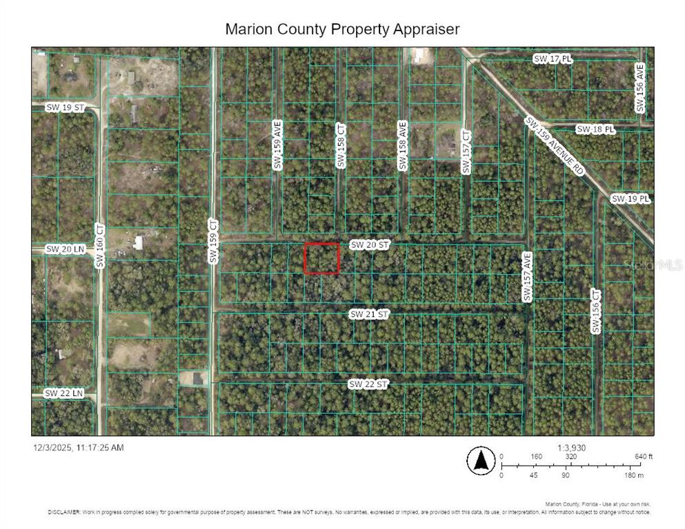 This is a property tax map showing a highlighted parcel of land in Marion County — 0 SW 20TH STREET, OCALA, FL
