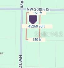 This is a map showing the dimensions and square footage of a rectangular land parcel — 17590 NW 308TH STREET, OKEECHOBEE, FL