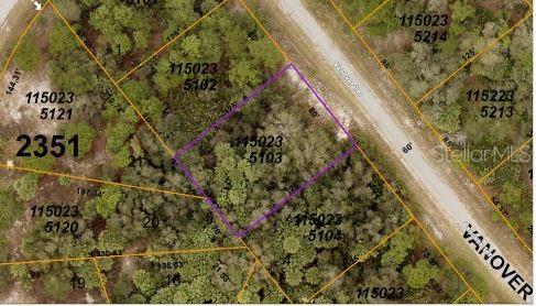 This is a property map showing a rectangular plot of land outlined in purple — VANOVER TERRACE, NORTH PORT, FL