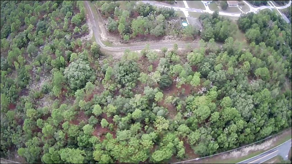 An aerial view shows a residential neighborhood surrounded by dense forest under a cloudy sky — 10522 N ELKCAM BOULEVARD, CITRUS SPRINGS, FL
