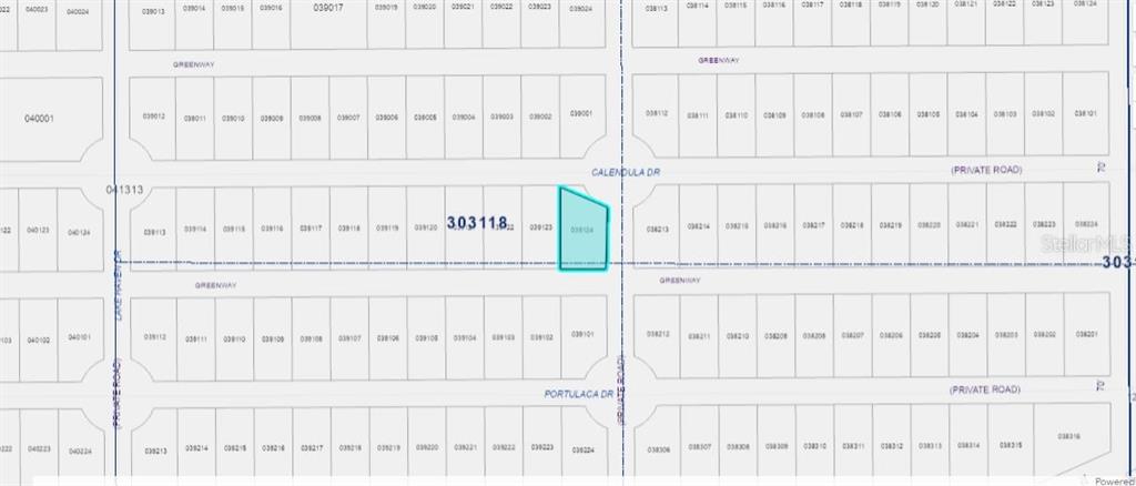 This is a plat map showing a highlighted parcel of land located on Calendula Drive — 501 CALENDULA DRIVE, INDIAN LAKE ESTATES, FL