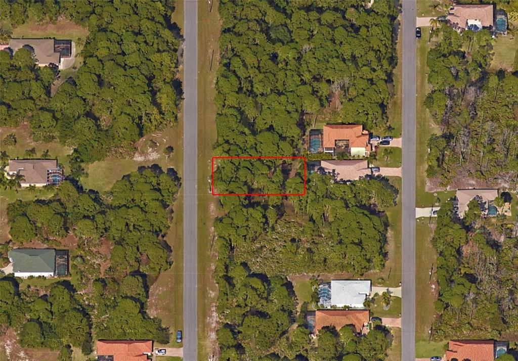 This aerial map shows a rectangular vacant lot outlined in red between two residential streets — 127 HOBO ROAD, ROTONDA WEST, FL