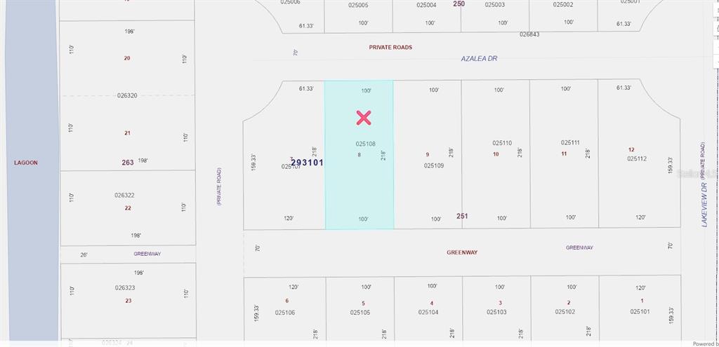 This is a plat map showing a highlighted rectangular lot on Azalea Drive — 1009 AZALEA DRIVE, INDIAN LAKE ESTATES, FL