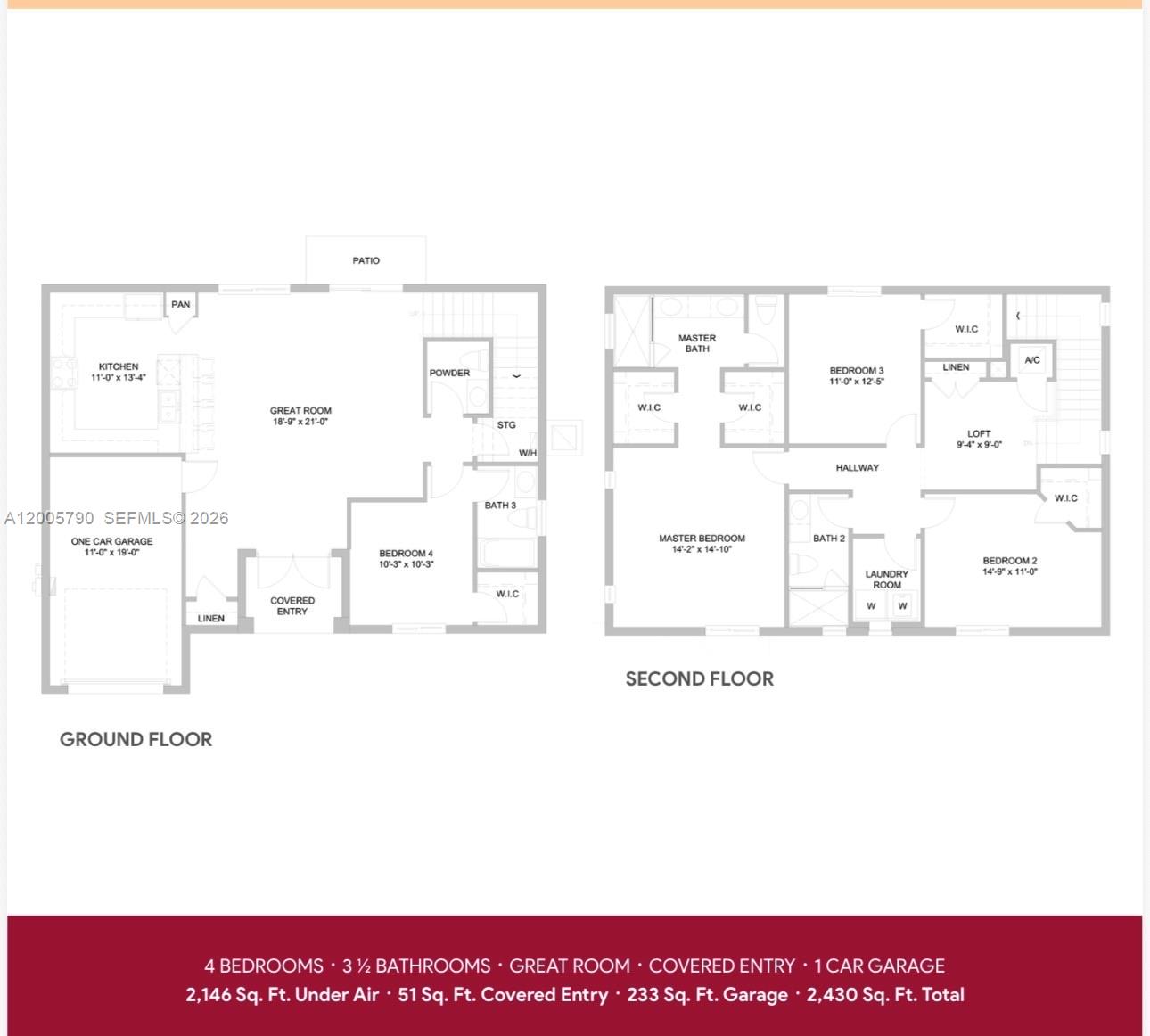This is a floor plan for a two-story home with four bedrooms and 3.5 bathrooms — 23171 SW 119th Ave, Miami FL 33170, MIAMI, FL