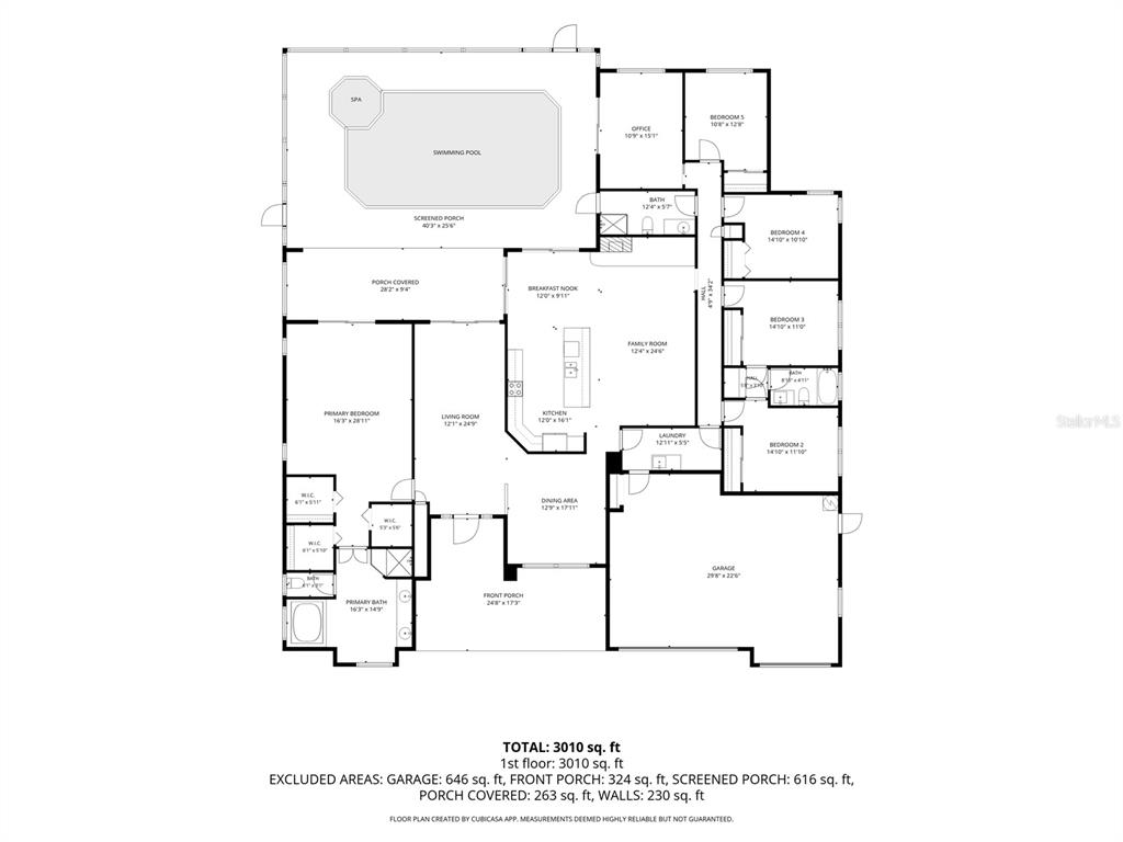 This is a floor plan for a single-story house with a pool and screened porch — 4763 BRAYTON TERRACE N, PALM HARBOR, FL
