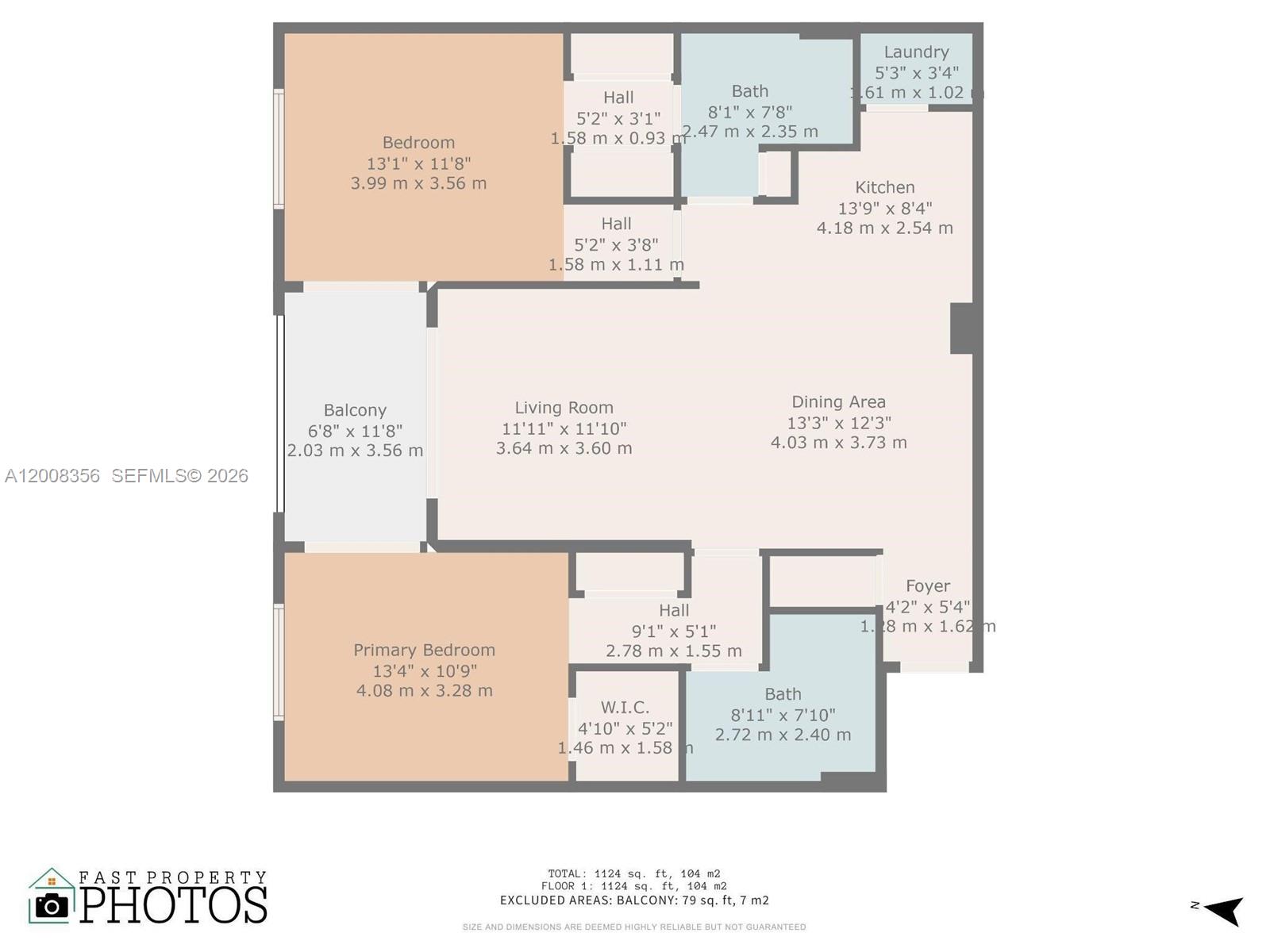 This is a floor plan for a two-bedroom apartment with two bathrooms and a balcony — 2600 S University Dr # 226, Davie FL 33328, DAVIE, FL