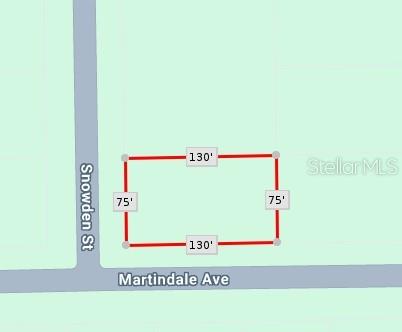 This map shows a rectangular lot measuring 75 feet by 130 feet — LOT 1 MARTINEDALE AVENUE, INTERLACHEN, FL