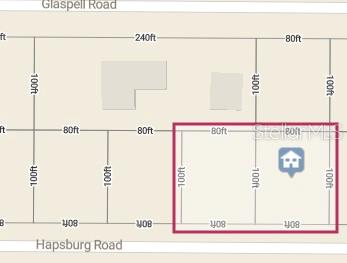 This is a map showing the dimensions and layout of a rectangular residential property lot — 26180 HAPSBURG ROAD, PUNTA GORDA, FL