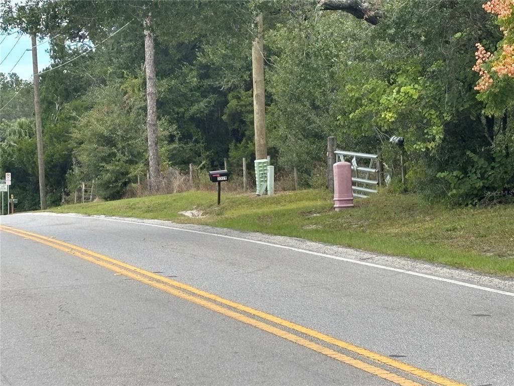 A roadside view shows a mailbox, utility equipment, and a metal gate along a wooded area — 3427 GOLDEN GEM ROAD, APOPKA, FL