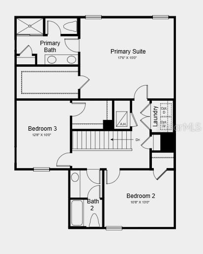 This is a floor plan of a residential second floor featuring three bedrooms and two bathrooms — 378 CORNERSTONE DRIVE, GROVELAND, FL